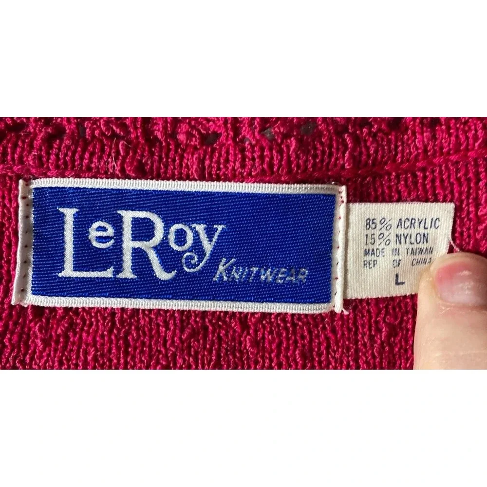 Vintage 70's‎ LeRoy Knitwear Womens Large Sweater V Neck Red Acrylic Nylon